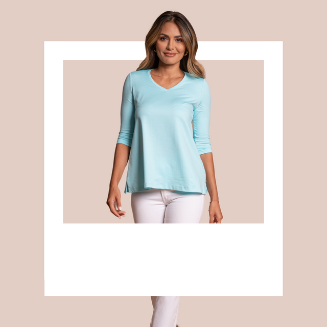 A'nue Miami V-Neck Collared Relax Fit 3/4 Sleeve Top main image 1